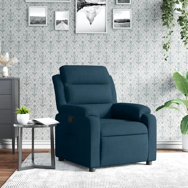 Relaxsessel Blau Samt Polster Sessel Mit Liegefunktion-image