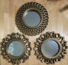 SET OF 3 BEAUTIFUL DECORATIVE GOLD ROUND WALL MIRRORS 