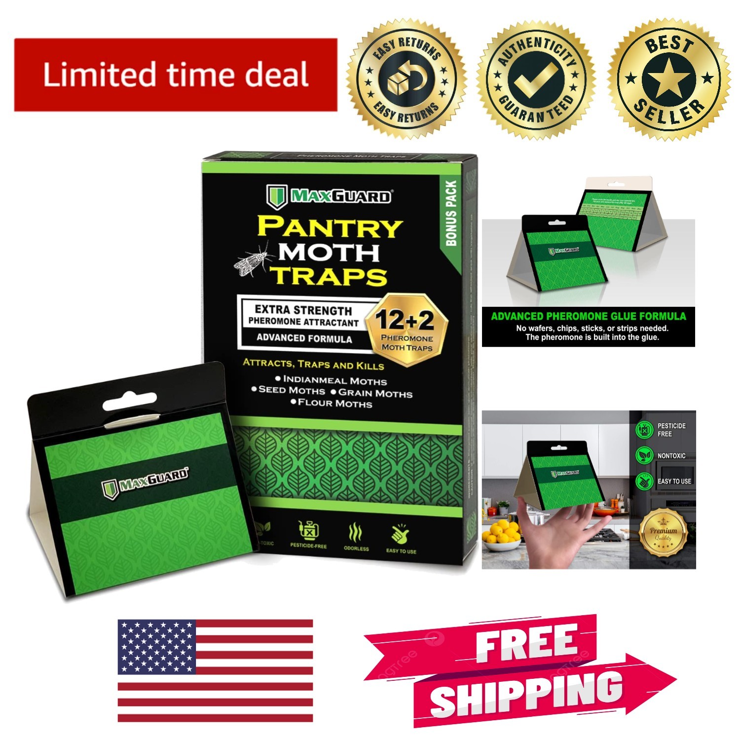 Non-Toxic Pantry Moth Traps - 14 Count for Grain, Flour & Se