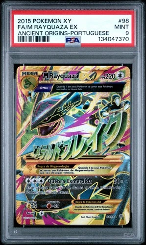 2015 POKEMON XY ANCIENT ORIGINS PORTUGUESE #98 FULL ART/M RAYQUAZA EX PSA 9