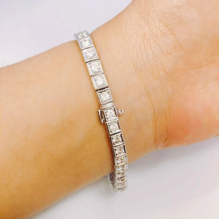 7.24TCW Blue Sapphire With Vivid White Zircon Art Deco Style Engagement Bracelet - Image 3 of 4