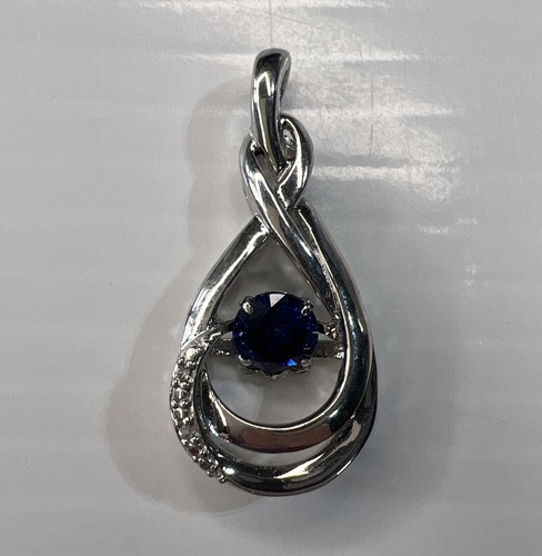 925 Sterling Silver Retro Charm Pendant Blue CZ Pave Solitaire Moving Teardrop