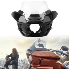 Gloss Black Headlight Fairing + 10" Windshield + Bracket For Harley Softail LOW