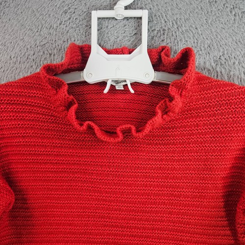 Madewell Sweater Women XS Knit Merinol Wool Blend Ruffel Neck & Cuff Red - Picture 3 of 11