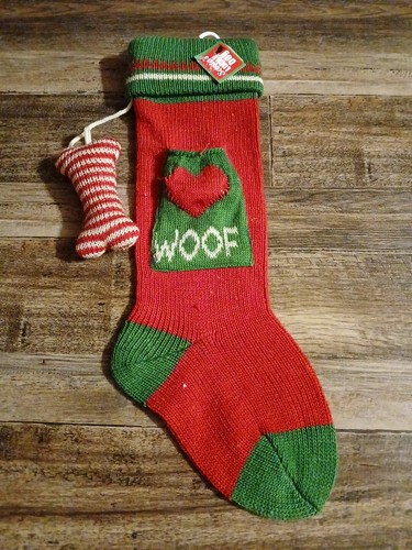 NWT Christmas Stocking For Dog Pet Woof W/ Bone Red Green Santa's Lucky Dog - Picture 5 of 7