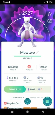 Shadow Mewtwo +2nd Special Attack!(Purified When Trade) PoGO Registered exchange