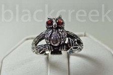 925 Sterling Silver Animal Antiqued Owl Red Eyes Ring Size 5/6/7/8/9/10/11