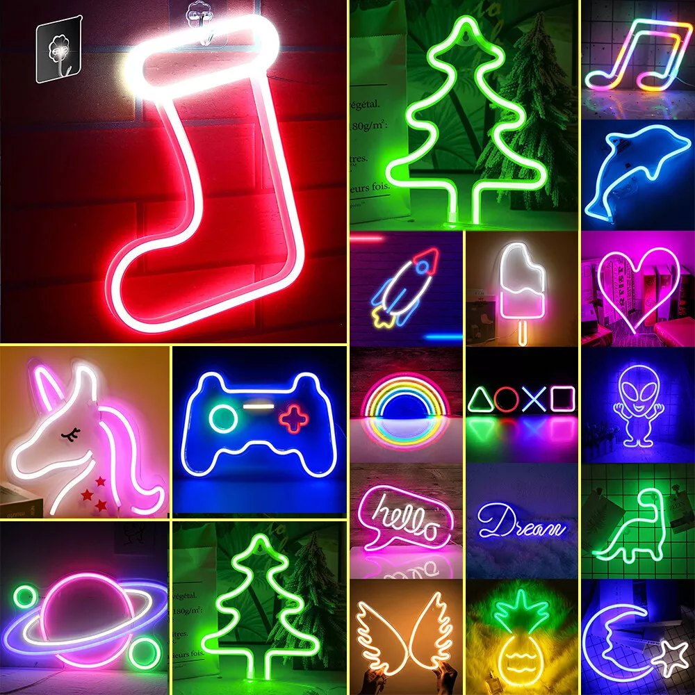 USB Battery LED Neon Sign Light Wall Hanging Kids Bedroom Night Lamp Christmas
