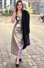 ZARA WOMAN NWT SS23 SILVER METALLIC STRAPLESS DRESS SIZE M REF: 3152/390