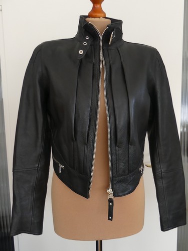 ZARA WOMAN KURZE BIKERJACKE LEDERJACKE CROP LEATHER JACKET BLACK - Picture 2 of 7