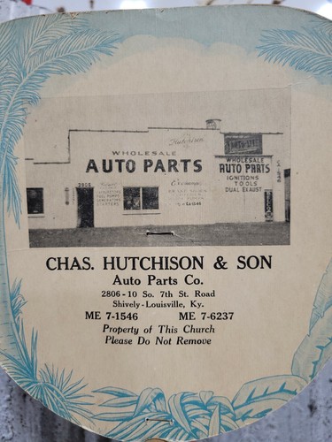 Vtg Church Hand Fan Advertising Hutchinson & Son Auto Parts Louisville Kentucky - Picture 4 of 12