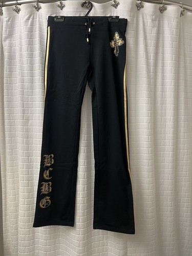 New BCBG Women Black Cotton Gold Details Set Lounge Wear Jacket & Pant SZ S - Picture 10 of 14