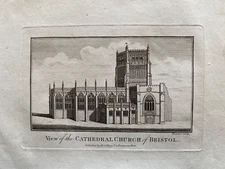 1784 Antique Print; Bristol Cathedral