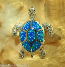 34.5mm Rhodium 925 Silver Inlaid Opal Textured Hawaiian Turtle Slide Pendant