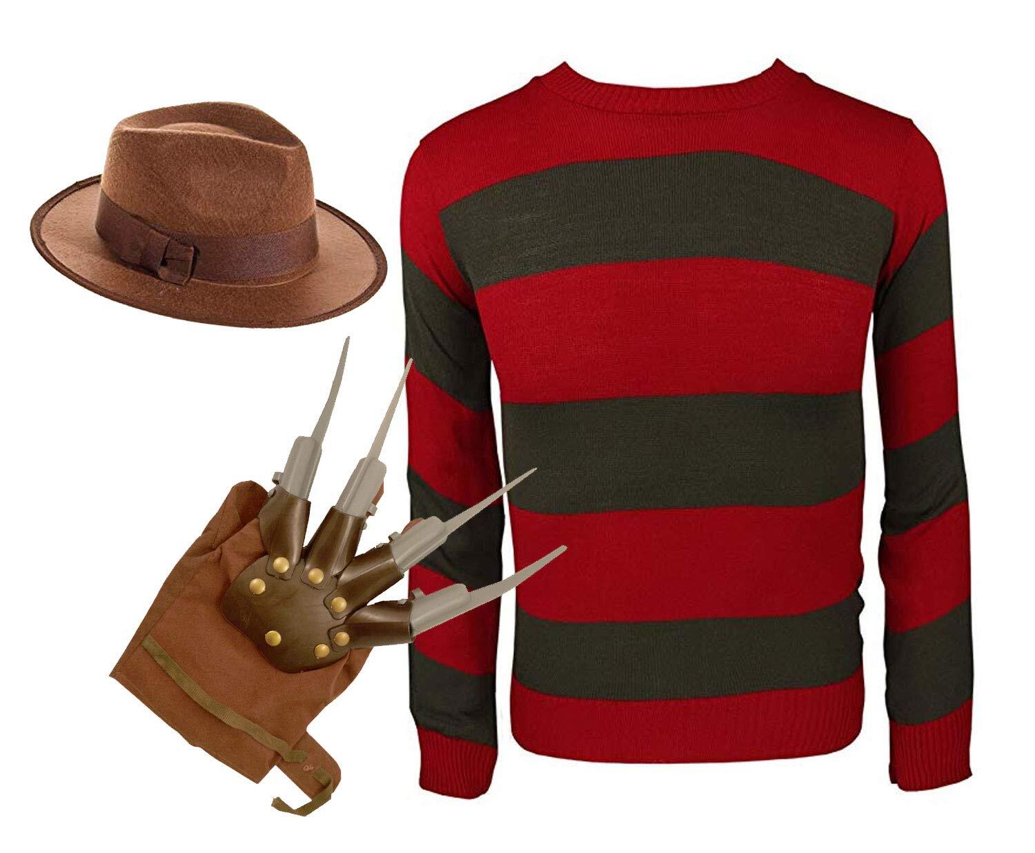 DISFRAZ DE VESTIDO ELEGANTE PARA NIÑOS FREDDY KRUEGER A RAYAS QUE GUANTES HALLOWEEN