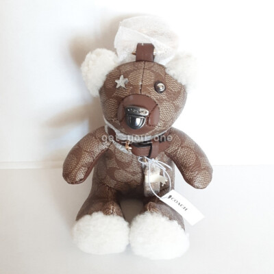 COACH ぬいぐるみ ブラウン NWT COACH BEAR Bag Charm Key Ring Mix Leather KHAKI BROWN Sig