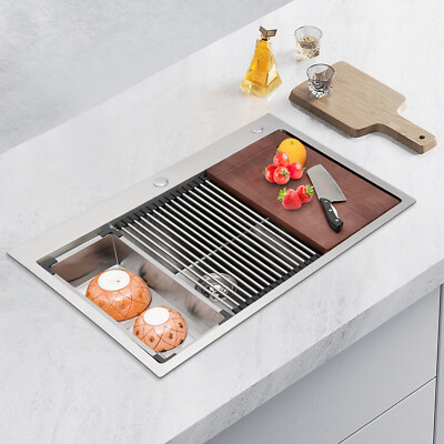 33'' Drop-in Single Bowl Kitchen Sink Top Mount 304 Stainless Steel Silver