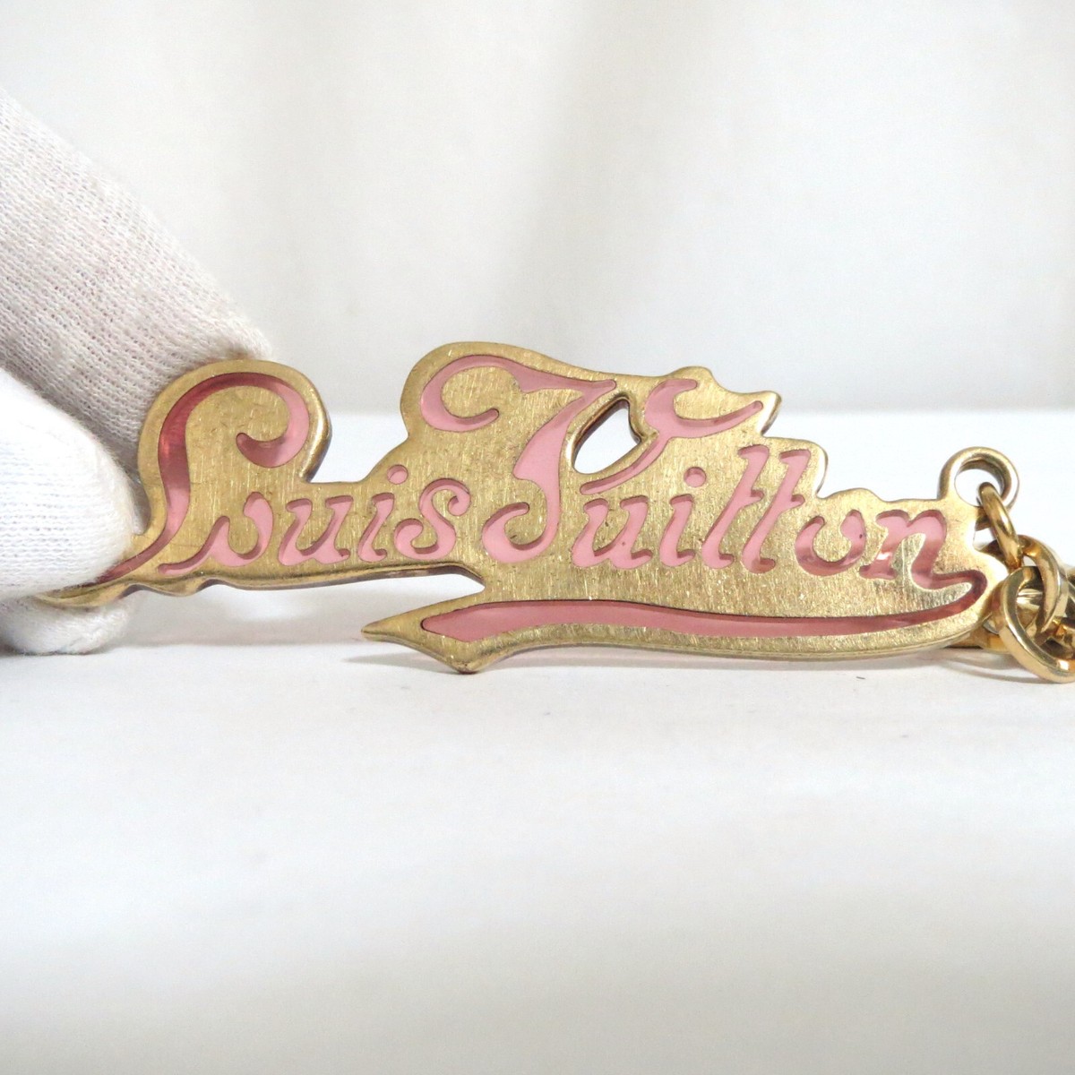 Authentic Louis Vuitton Cursive Logo Bag Charm Key Ring