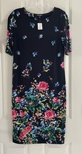 Roz & Ali Sheath Dress Small Navy Blue Floral Y2K Cottagecore Midi Stretch