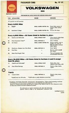 VOLKSWAGEN BEETLE 1300 SALOON (1965-67) ORIGINAL SHELL LUBRICATION CHART