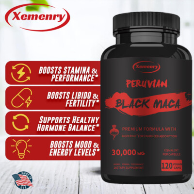 Complément Alimentaire Maca Noire Péruvienne 30000mg - Énergie, Endurance, Testostérone, 100% Naturel