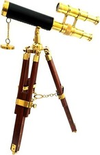 Handmade Double Barrel Telescope with Tripod Stand Brass
