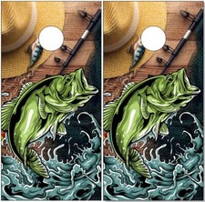 Bass Fishing Wood Hat LAMINATED Cornhole Wrap Bag Toss Skin Decal