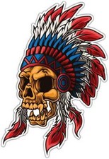 Indian Chief Head Skull Native American Car Bumper Window Sticker Decal 4"X5"