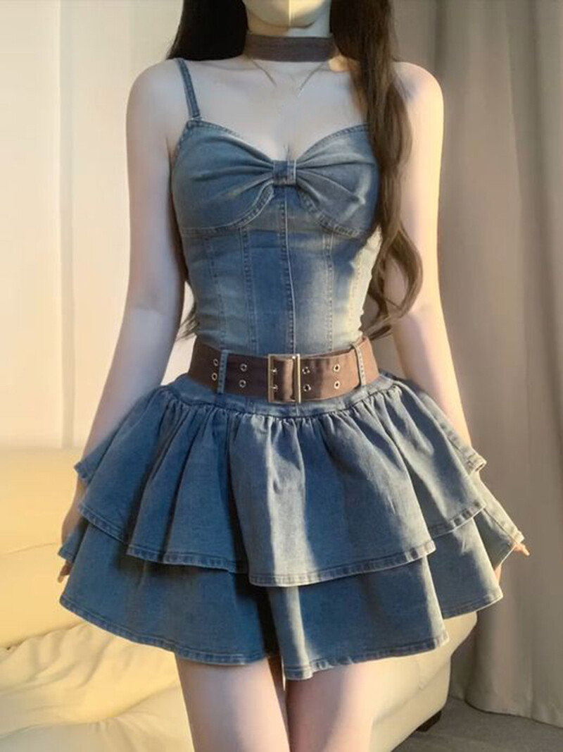 pencil denim dress Succubus Clothing Ruby Navy Rear slit for ease Zera Size:C80 Women's Red Genuine Leather