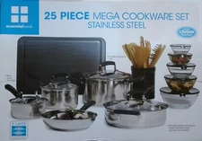 New Essential Home 25-Piece Stainless Steel Cookware Set  Ships Free WE1
