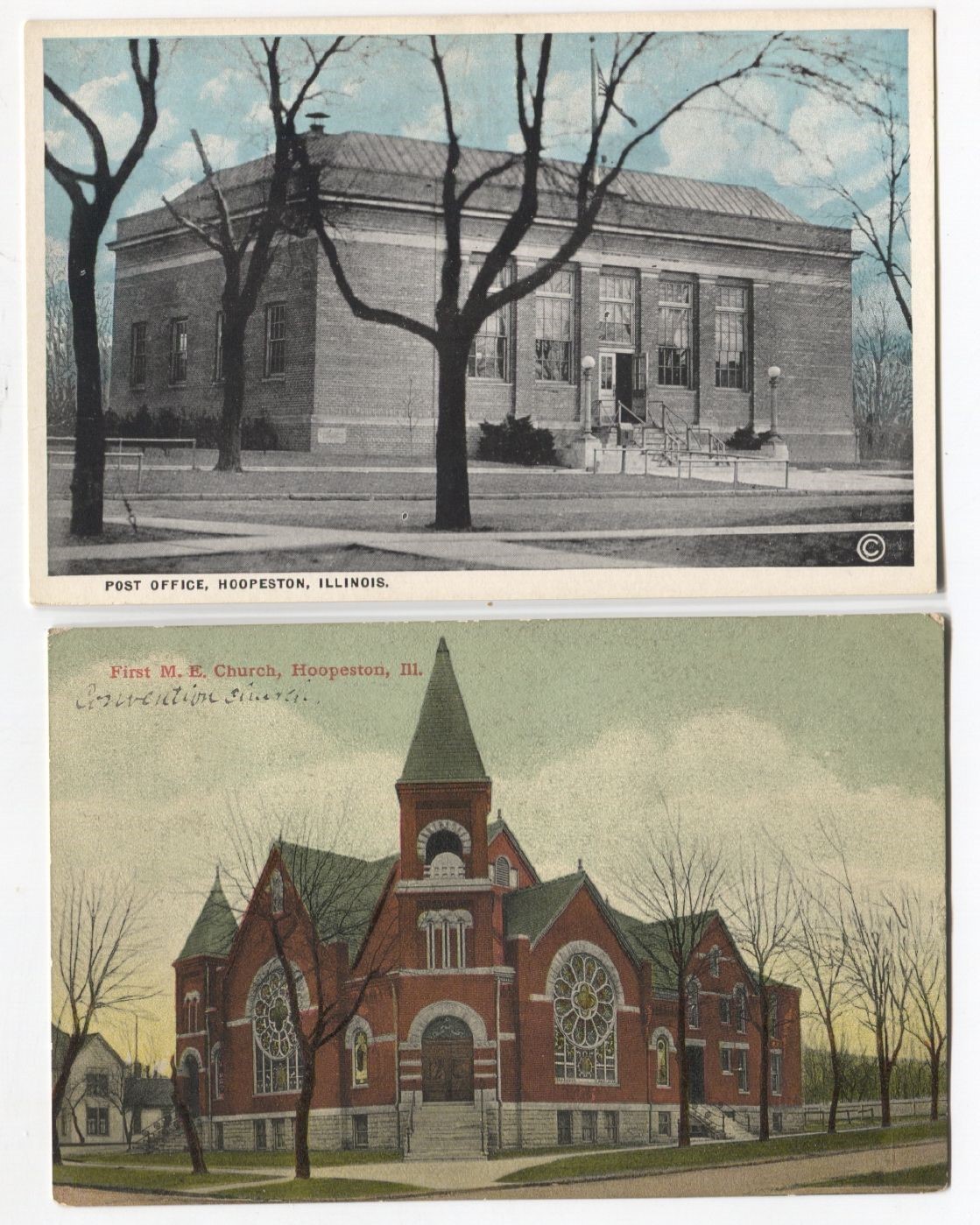 1910 & 191020's era Hoopeston Illinois Postcards Post Office & Church