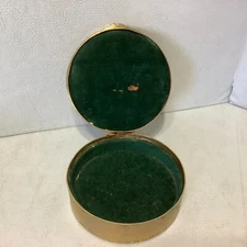 Vintage Gold-Tone Metal Stars Makeup Jewelry Pill Trinket Box Made France 3.5"