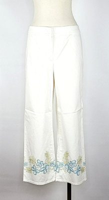 Apostrophe White Stretch Floral Embroidered Pants Women's Size 14