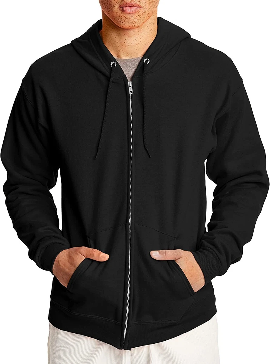 Hanes Menu0026#039;s Zip Up Black Hoodie Large Fleece Sweatshirt | eBay