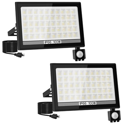 2 Pack Flood Lights Outdoor Motion Sensor 100W Led Flood Light Outdoor With Plug