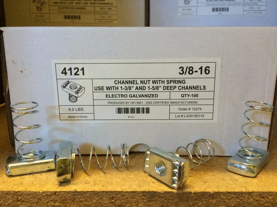 (Qty 100) 3/8-16 Spring Nuts for Unistrut B-Line Channel P1008 #4121 3/8" - Image 2 of 4