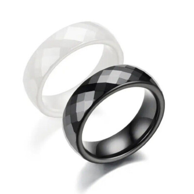 KERAMIK DAMENRING DAMEN SCHWARZ WEIß FRAUEN RING CERAMIC FACETTIERT WOMENS BLACK