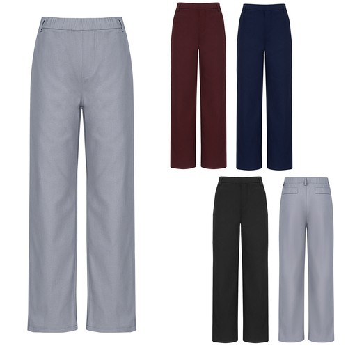 Kids Boys Solid Color Flat Front Uniform Chino Trousers for Casual Formal Wear - Picture 3 of 41