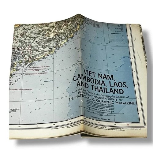 Vietnam Cambodia Laos Thailand 1967 Vintage National Geographic Map G