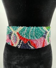 Vintage La Mendola Agosto Mod Art Hand Beaded Multicolor Pure Silk Chiffon Belt