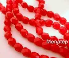 25 6 mm Czech Glass Fire Polished Beads: Opaque Red