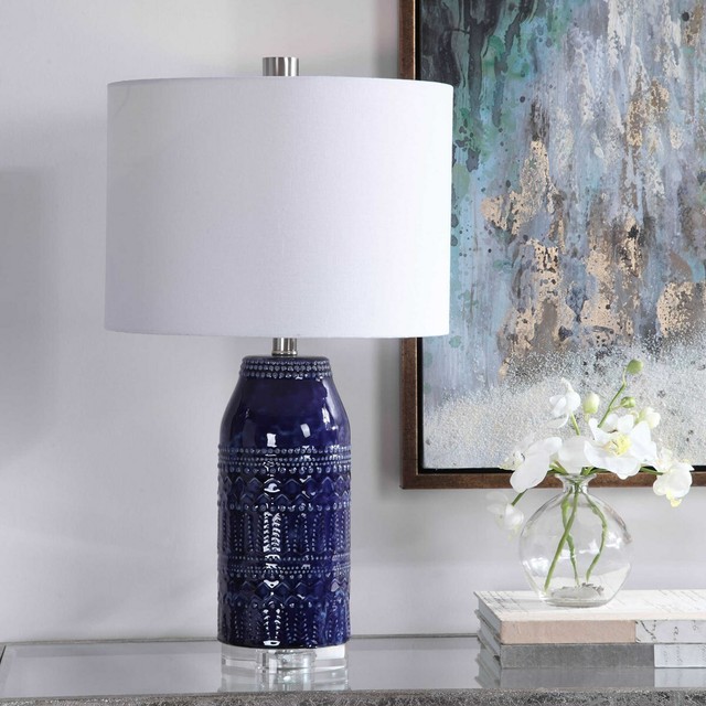 REVERIE 25" DISTRESSED BLUE GLAZE CERAMIC ACCENT TABLE LAMP UTTERMOST