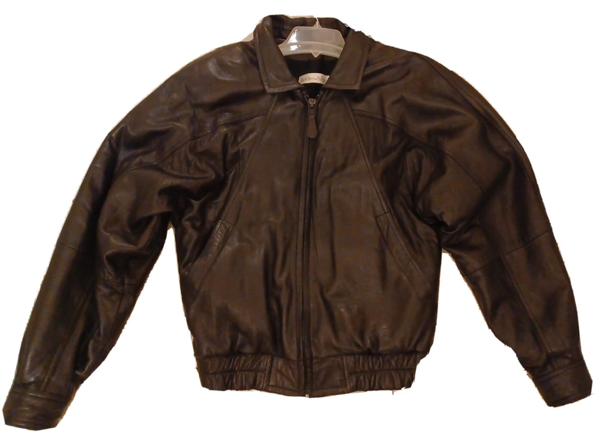 ANDREW MARC Mens BlackLeather Jacket No Hood Men s Sz Medium