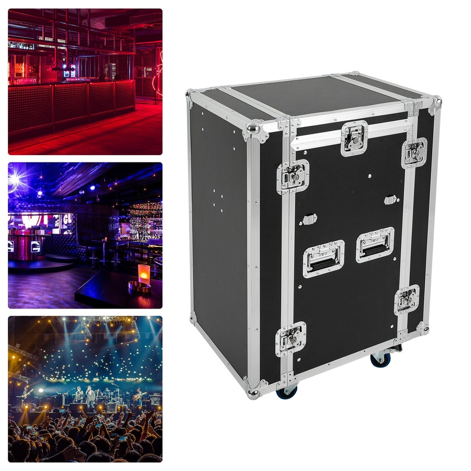 14U PA DJ Rack Modern Black PA DJ Cabinet Network & Stereo Rack with 4 ...