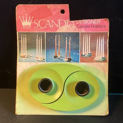 Capri Designer Green Plastic Modern Candle Holders Set of 2 1970