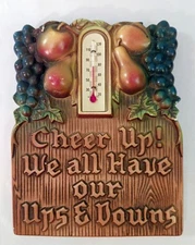 CHEER UP WE ALL HAVE OUR UPS AND DOWNS Vintage Wall Plaque with Thermometer