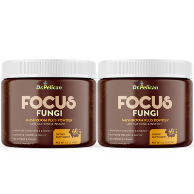 FOCUS FUNGI- Mushroom Plus Powder- Brain, Heart, & Immune Support- 2 Bottles