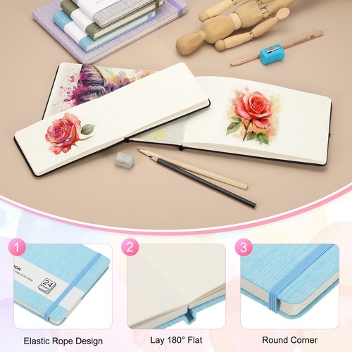 8.3x5.5" Watercolor Sketchbook, 2Pcs 24 Sheet 300GSM/203lb, Light Blue - Picture 3 of 6
