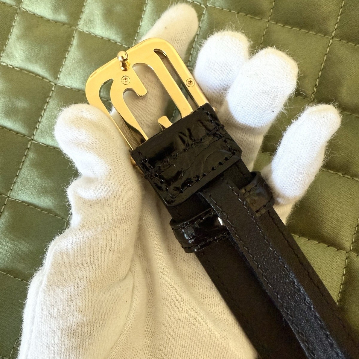 New Gucci Exclusive $2300 Mens Crocodile Caiman Belt Square Buckle