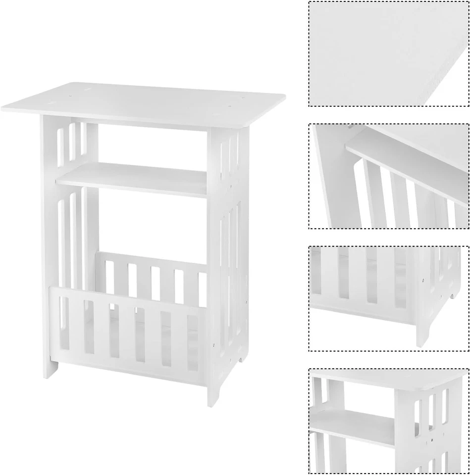 White Small Bedside Table Nightstand Coffee Tea Table Nightstand Storage Shelf - Image 2 of 4